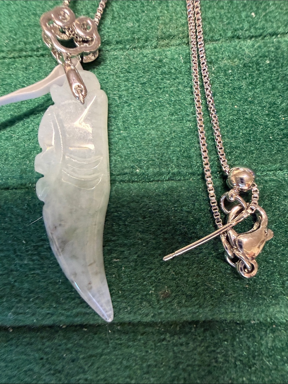 Jade Carved Wing Pendant Necklace in Light Green